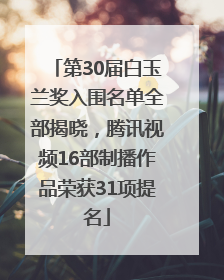 第30届白玉兰奖入围名单全部揭晓，腾讯视频16部制播作品荣获31项提名