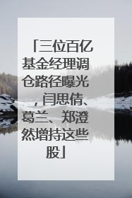 三位百亿基金经理调仓路径曝光，闫思倩、葛兰、郑澄然增持这些股